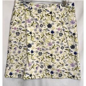 J Jill Skirt Women's Size 8 Ivory Floral Cotton Stretch Live in Chino Pencil